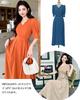 Collecala Tucked Short Puff Ribbon Stylish Perfect for and Summer Formal Wear Women's High-Waisted Dress, Long, Sleeves, Sleeves, Belt, Slimming,