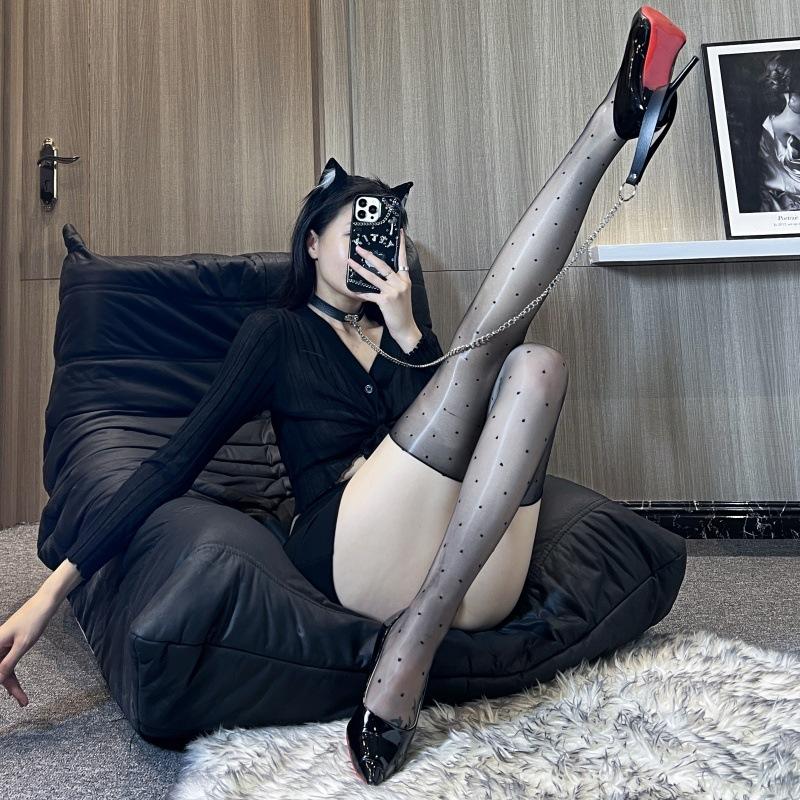 Oil Shiny Point Boundless Stockings Female Sexy Ultra-Thin Knee Black Silk Thigh Socks Aurora Stockings