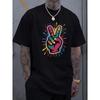 European Sizes Colorful Peace Hand Print T-Shirt