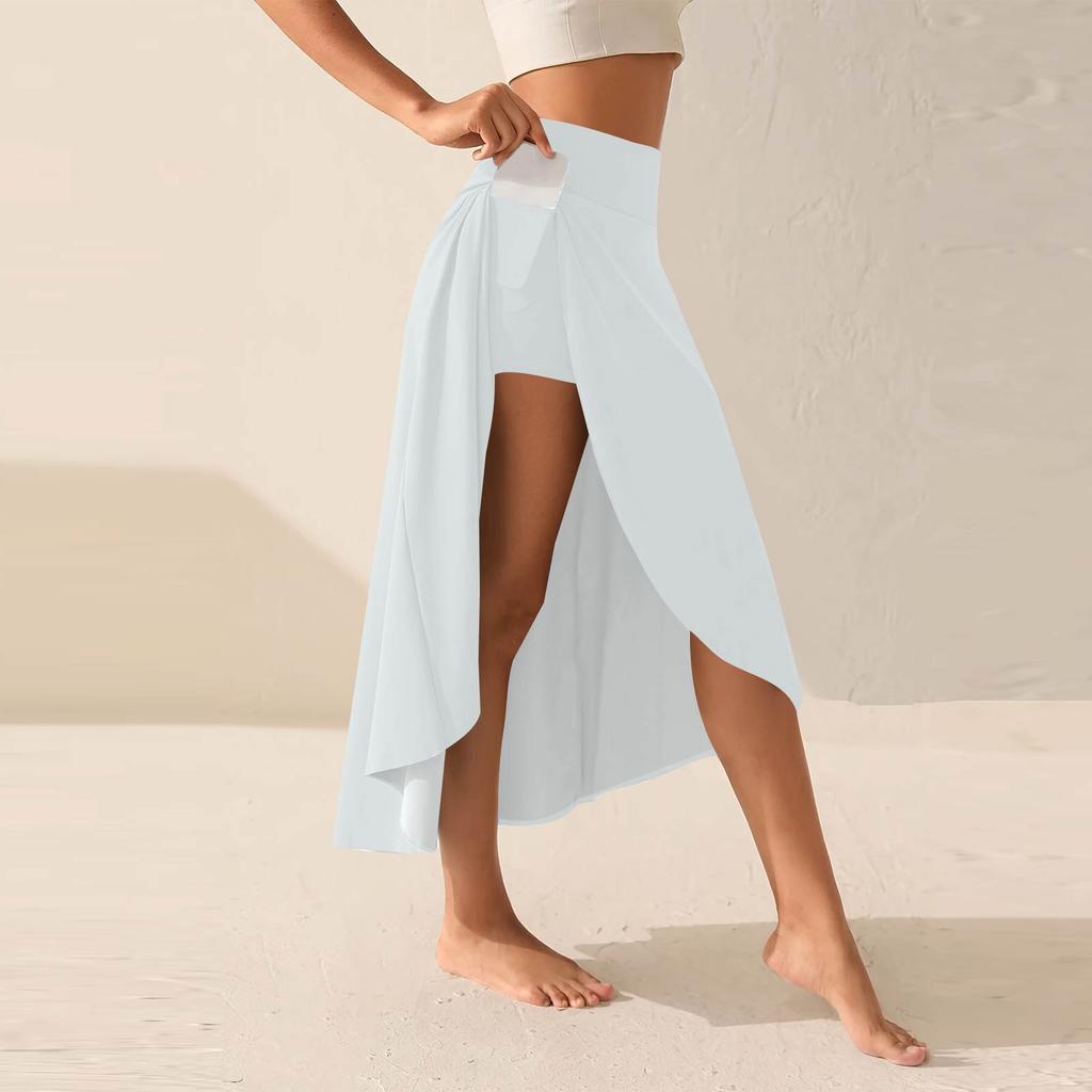 Women's Fashion Casual Solid Colour Slit Ruffle High Waist Fluttering Shorts Skirt