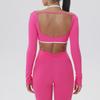 European-American Contrast Long-Sleeve Quick-Dry Yoga Top with Beautiful Back and Built-in Bra