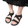 Women’s Plus Size Cross Strap Round Toe Casual Sandals with Elastic Upper and Flat Sole for Comfortable Wear
