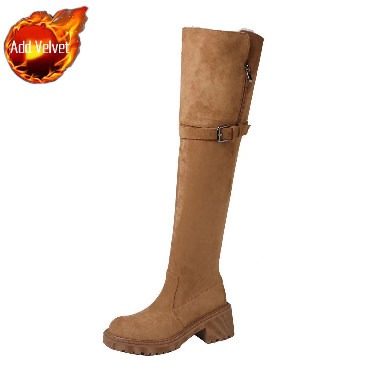 

Ретро Сапоги до колена с шерстяной подкладкой для женской зимы, на толстой подошве, высокие, зимние сапоги, из овчины для стройности 40