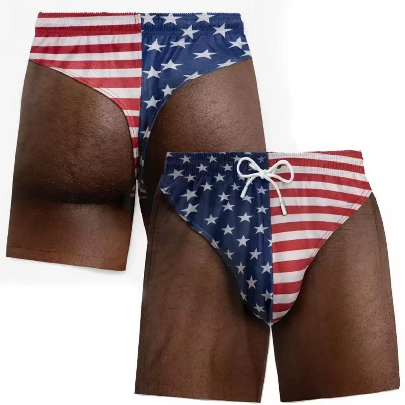 Men Funny Prank Leopard Fake Butt Beach Shorts Novelty 3D Print Quick‑Dry Drawstring Elastic Waist Holiday Party Swim Trunks