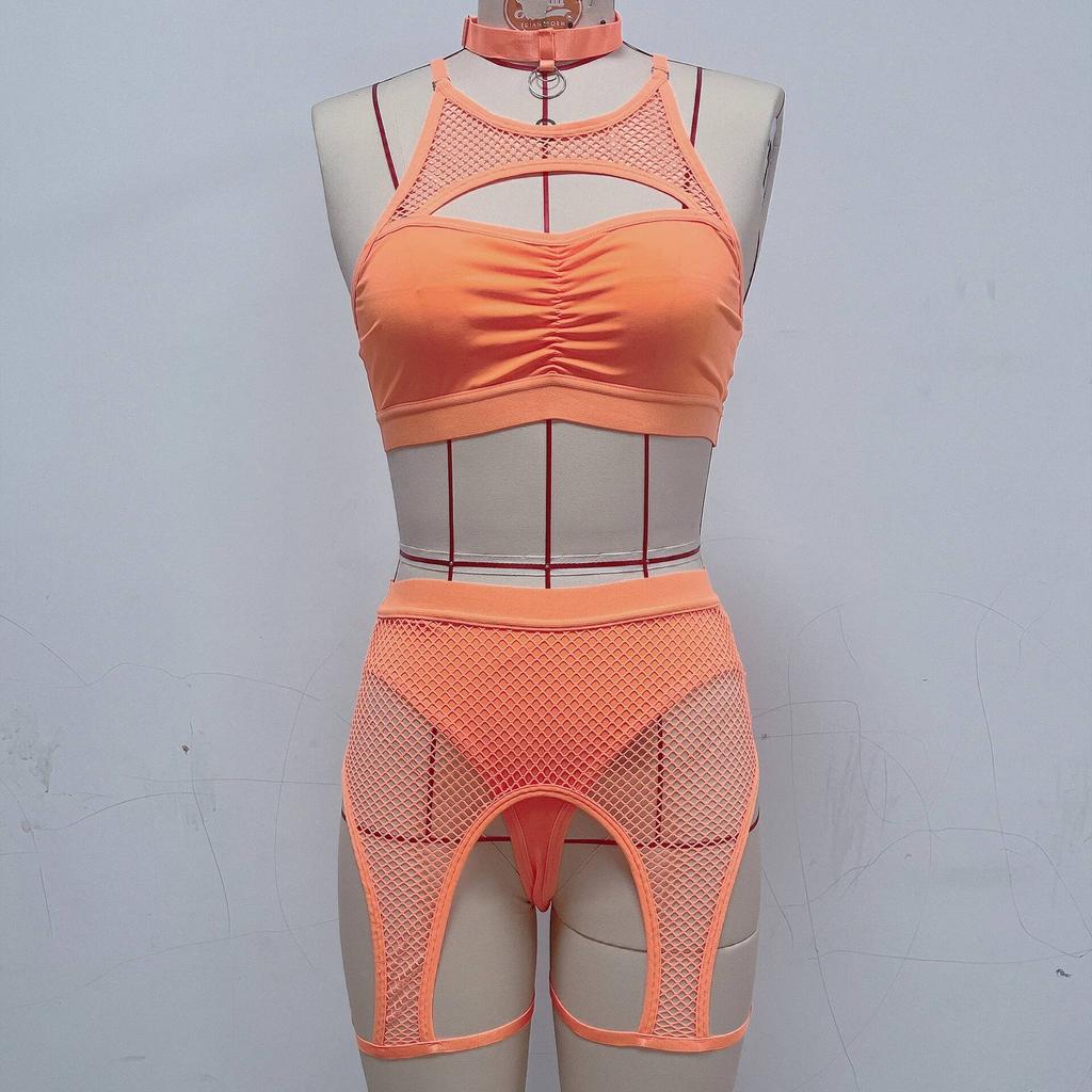 Women's Underwear Sexy Lace Mesh Patchwork Bra And Panty Lace Mesh Perspective Exotic Short Sets Backless Wrap Chest Charm K8OV
