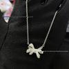 Elegant Gejia Bow Necklace for Women with Full Diamond Tassel Pendant - Versatile Luxury Clavicle Chain