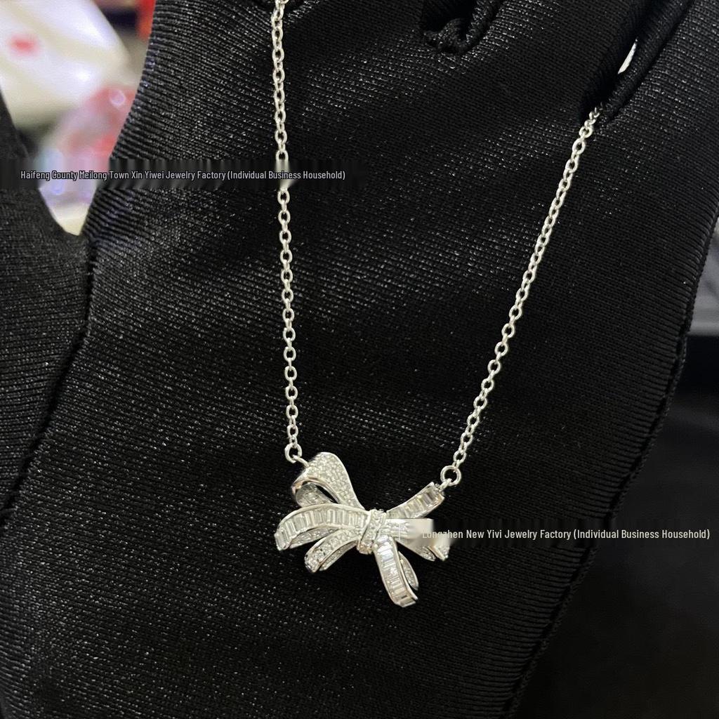 Elegant Gejia Bow Necklace for Women with Full Diamond Tassel Pendant - Versatile Luxury Clavicle Chain