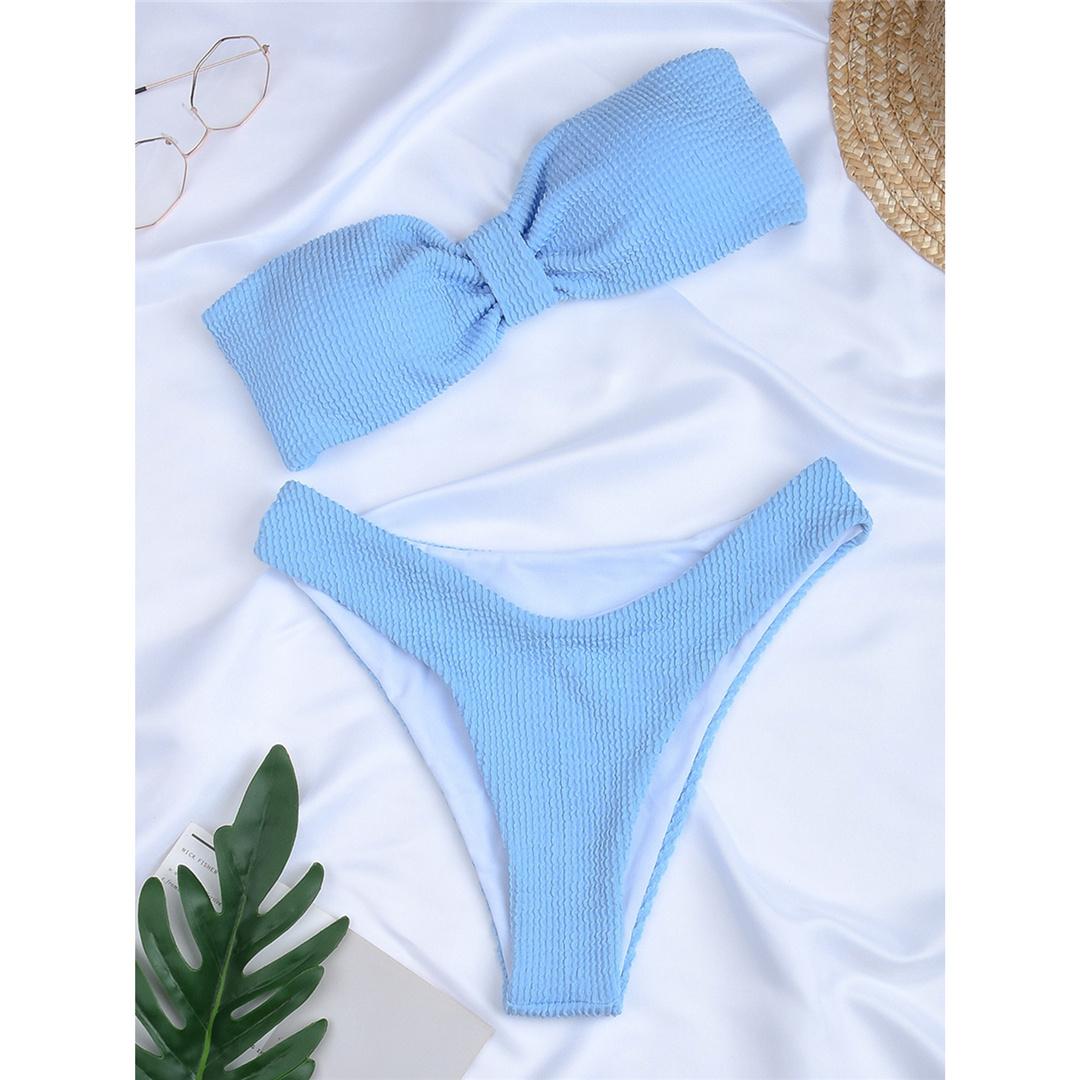 

5 цветов морщинистый бандо бикини женский купальник женский купальник из двух частей комплект бикини мягкий купальный костюм купальный костюм леди L синий