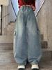 Girls' Retro Blue High-Waist Wide-Leg Pants - Spring & Autumn Versatile Loose Fit