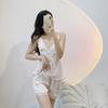 Ice silk pajamas set women's thin spring and summer new suspender shorts nightgown with chest pad sexy printed loungewear