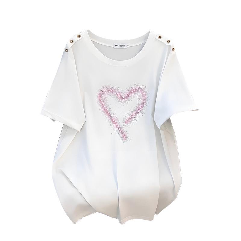 Plus Size Slimming Round Neck Short-Sleeve Mid-Length T-Shirt for Women (200-350 Jin)
