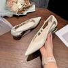 Cutout Low Heel Single Shoes Women's Pointed Toe Shallow Mouth One Strap Non-Slip Wear-Resistant Block Heel Shoes