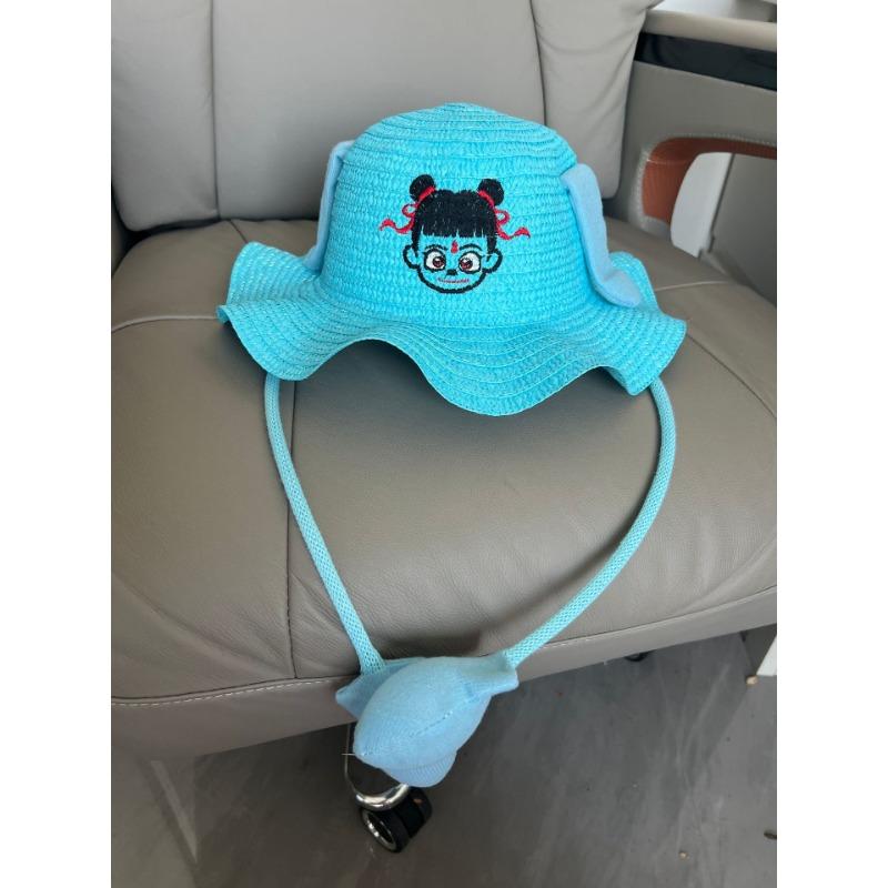 

Moving rabbit ears straw hat cute cartoon children s hat summer outing visor fisherman hat head circumference 54CM синий