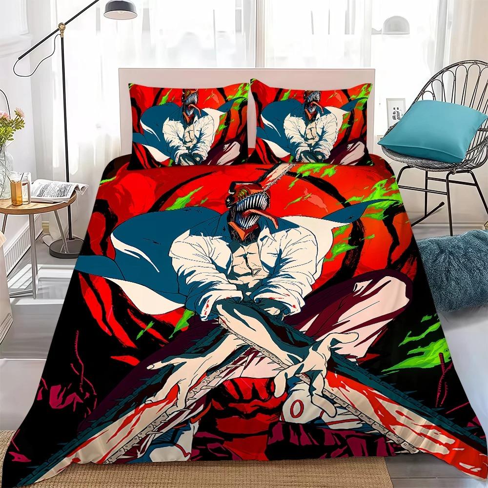 Set Biancheria da Letto Anime Chainsaw Man Copripiumino Federa Decorazione Camera da Letto 2/3 Pezzi Bambini Stanza Bambini Regalo Twin Full Queen Size