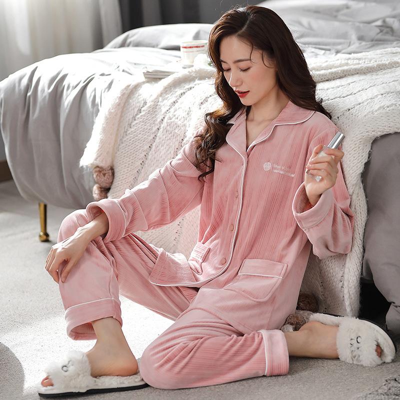 [Essential For Heating Room] Island Fleece Couple Pajamas Men'S Autumn And Winter Coral Fleece Flannel Loungewear Set