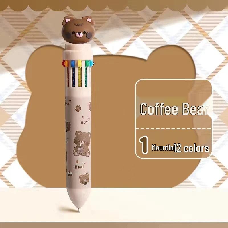 12-Color Push-Button Gel Pen Set - Multicolor Cartoon Ballpoint and Marker for Students