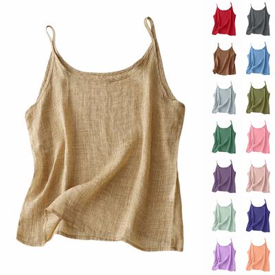 Camisola pequeña de verano para mujer de lino y algodón vintage, chaleco suelto para interior