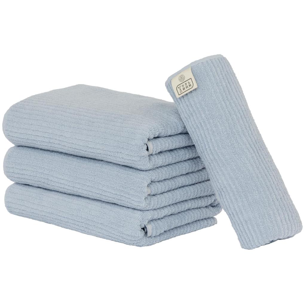 Towel Laboratory Blue Bath Set of Hand Ribbed Fast JapanTechnology [Smooth Touch] #032 Towels, 4, Kitchen, Thin, Towel, Smooth, Weave, Absorbency,