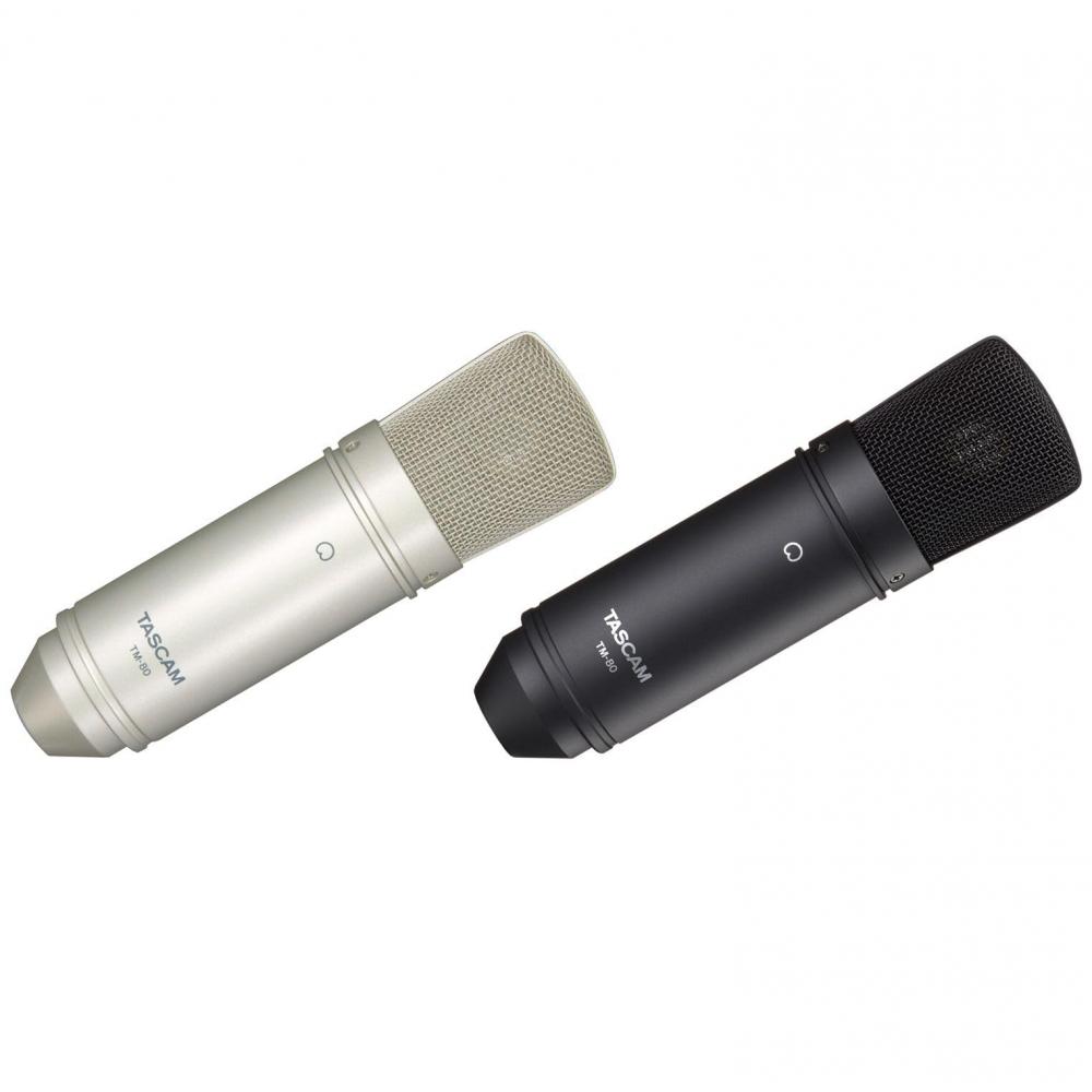 TASCAM Mikrofon pojemnościowy TM-80, jednokierunkowy, zasilanie fantomowe 48 V, duża membrana 18 mm, kabel mikrofonowy XLR, zawieszenie i stojak stołowy w zestawie, Voca