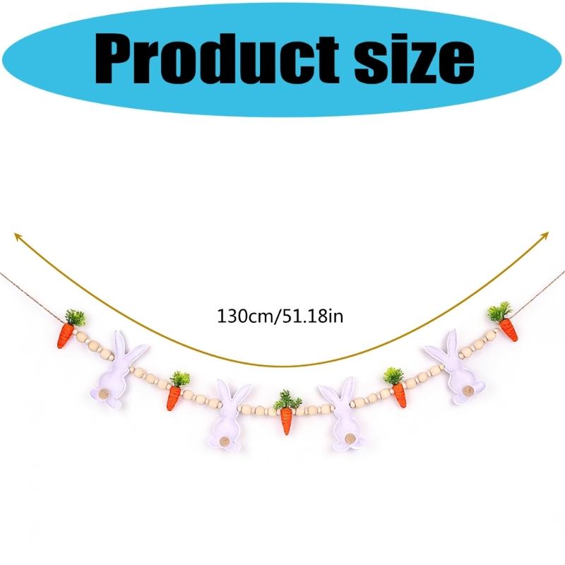 Safe User Friendly Materials Easter Rabbit Hanging Garlands with Wood Beads Nonwoven Fabric for Family and Pet Safe Space