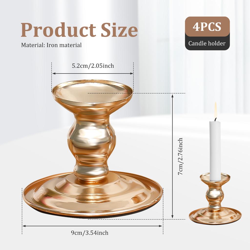 4Pcs Vintage Elegant Iron Gold Taper Candle Holder Tabletop Decorative Candle Stand for Wedding Anniversary Home Decorations