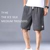 Ice Silk Shorts Men's Thin Sports Pleated Capris Loose Straight Leg Fashion Trend Casual Pants Beach Pants