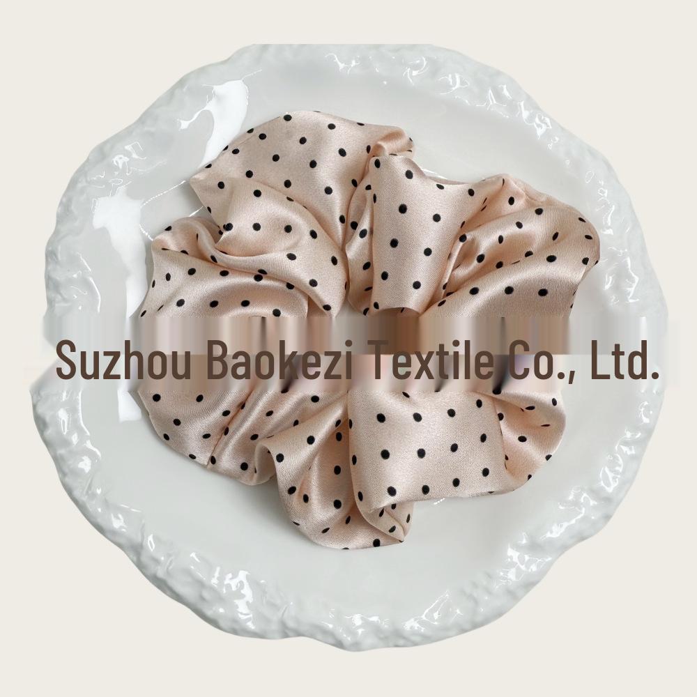 Korean Style Polka Dot Silk Scrunchie - 100% Mulberry Silk, Available in Large, Medium, Small Sizes (19 Momme)