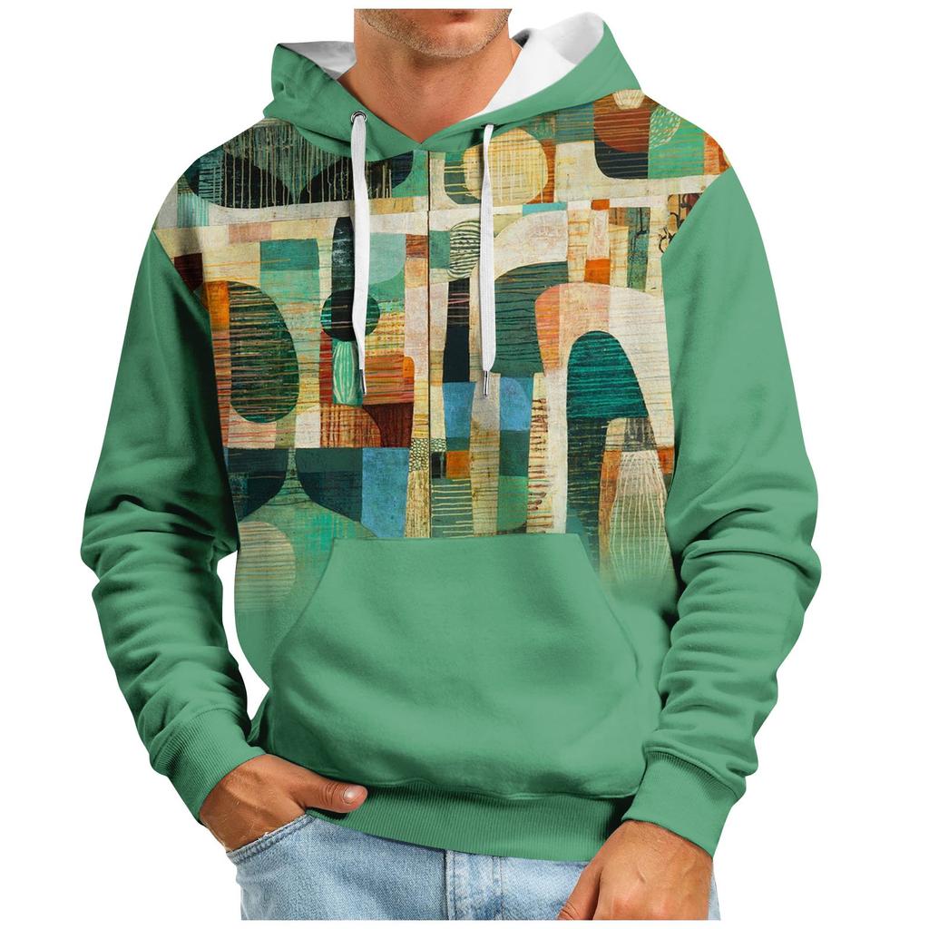 Podzimní pánský velký svetr s digitálním potiskem s kapucí Nový velký základní svetr