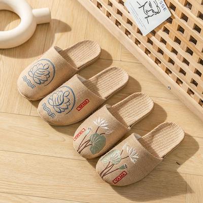 Chinese Style Linen Slippers: Non-Slip Indoor Sandals for Couples - Perfect for Spring and Summer
