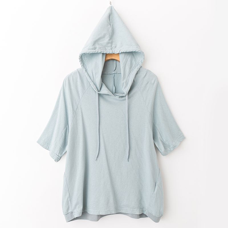 

Весна и Осень Внешняя Торговля Корейский Стиль Новый Свободный Приталенный Универсальный Простой Повседневный Худи С Коротким Рукавом Пуловер Топ Light blue All yards