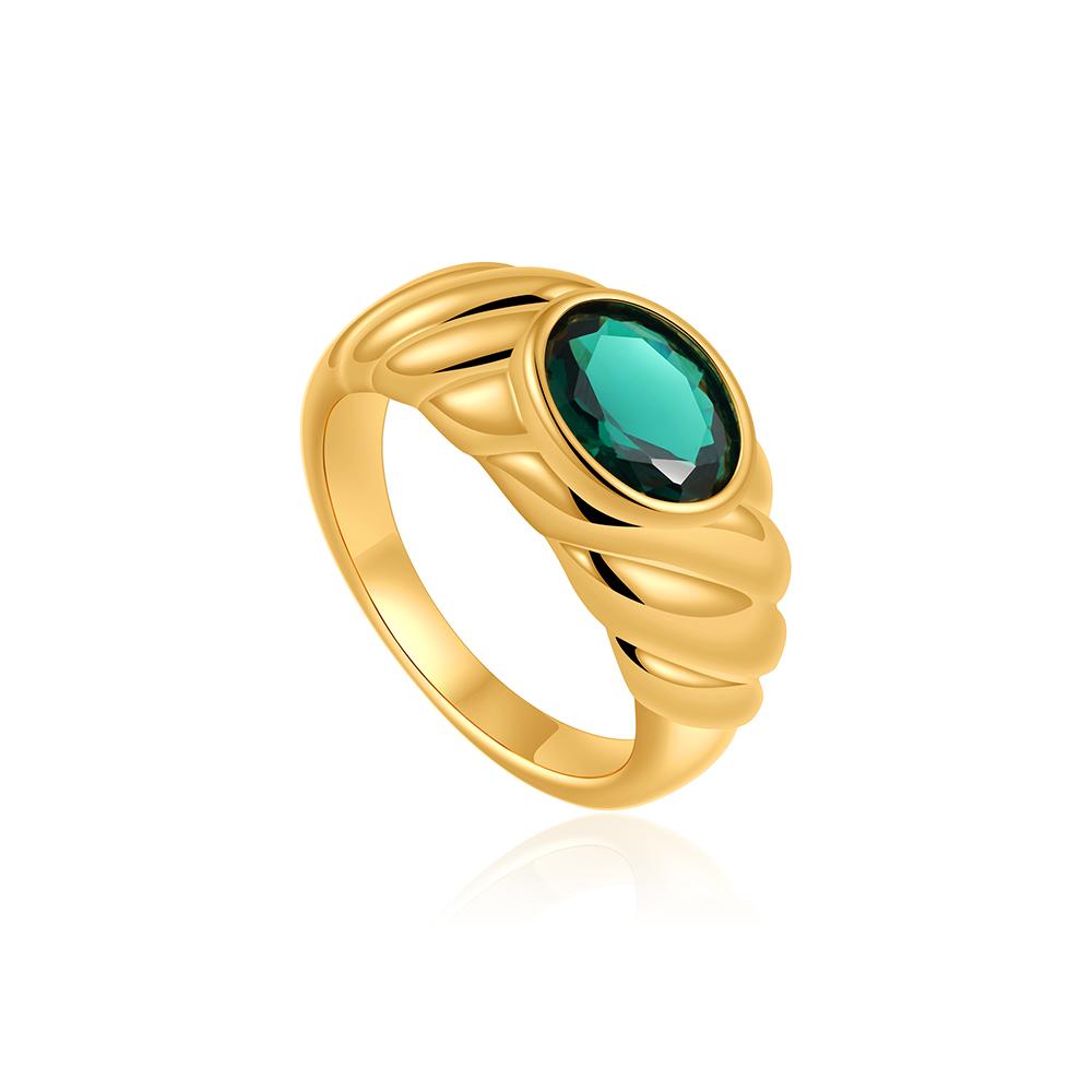 Oval Colored Zircon Ring Woman Stainless Steel Natural Stone 18K Gold Plated Metal Shiny Waterproof Party Jewelry Gifts