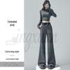 2026 Spring/Summer Women's High-Waisted Woolen Flare Pants - Floor-Length, Plus Velvet, Casual Wide-Leg