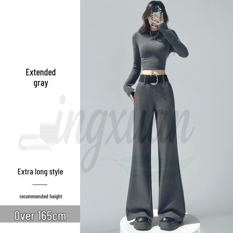 2026 Spring/Summer Women's High-Waisted Woolen Flare Pants - Floor-Length, Plus Velvet, Casual Wide-Leg