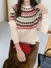 Women's 100% Wool Fair Isle Round Neck Sweater - Retro Jacquard Knitwear for Autumn/Winter