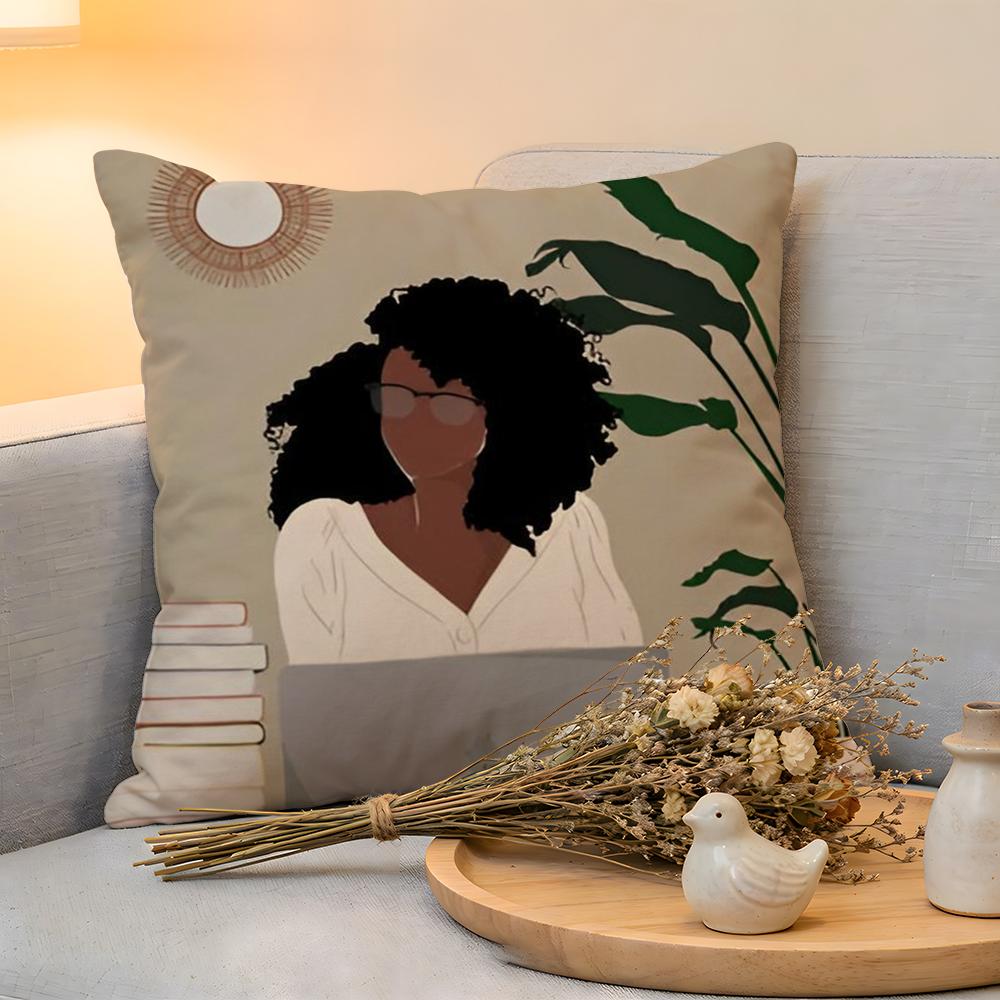 Cushion Cover Linen SkinFriendly Soft Decorative Case For Sofa Home Decor Black Woman Art Anime Pillow cover
