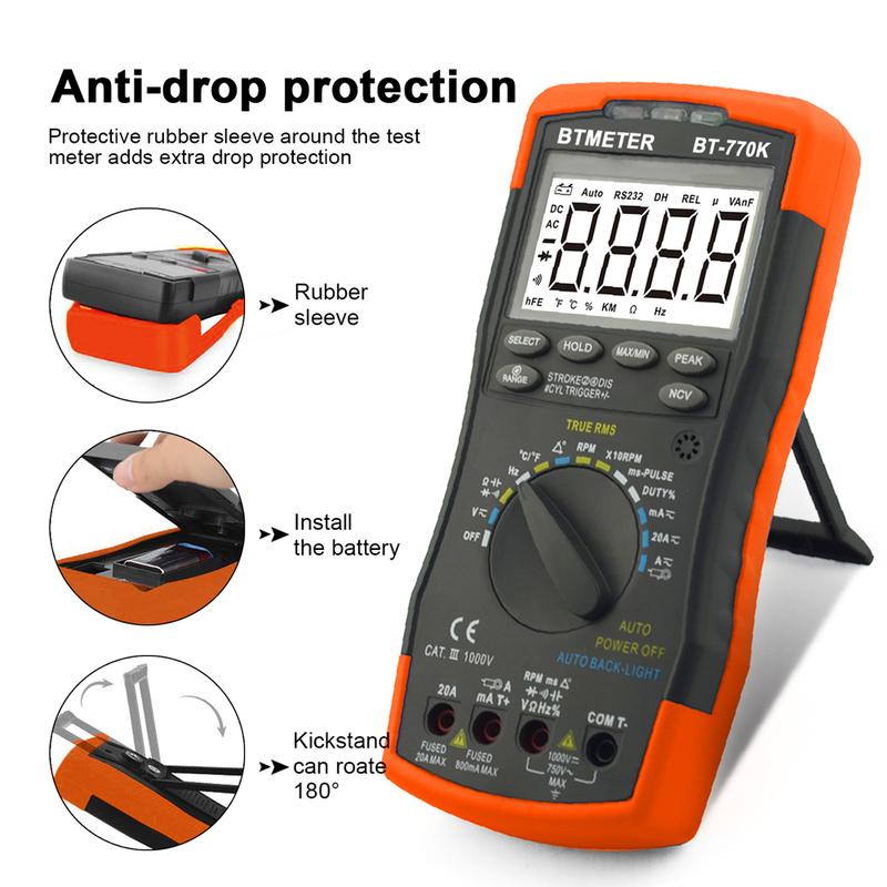 Professional Auto Range Digital Multimeter 770K 12 Function Car Diagnostic Tester TRMS NCV RPM Duty Cycle Temp Voltmeter Elec
