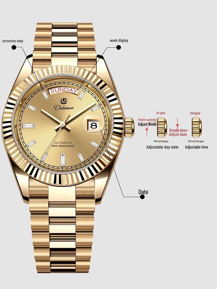 Durlanway Ceas Nou Automat pentru Bărbați din Oțel cu Calendar Dublu – La Modă, Rezistent la Apă, Stil Business