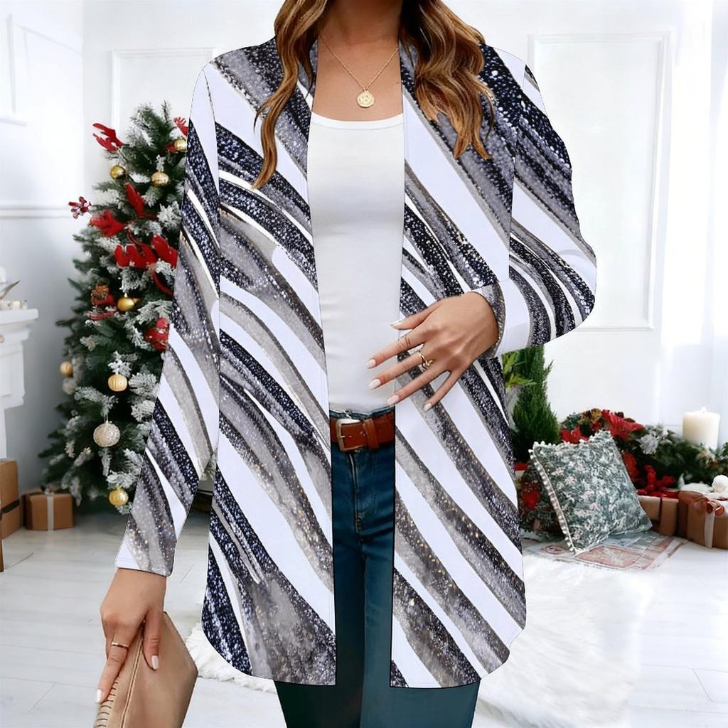 Women's Watercolor Fluid 3D Print Long Sleeve Open Front Cardigan, Casual Loose Fit Lightweight Street Style Outerwear