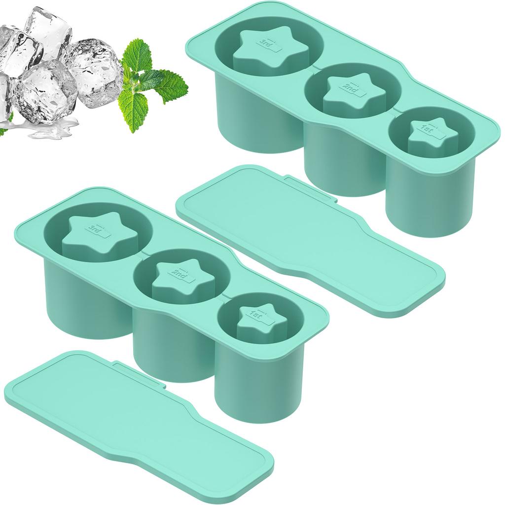 2 Pcs Tumbler Ice Mold Silicone Ice Cube Tray with Lid for Tumbler Cup Safe Freezer Ice Molds Easy Release Ice Cube Molds