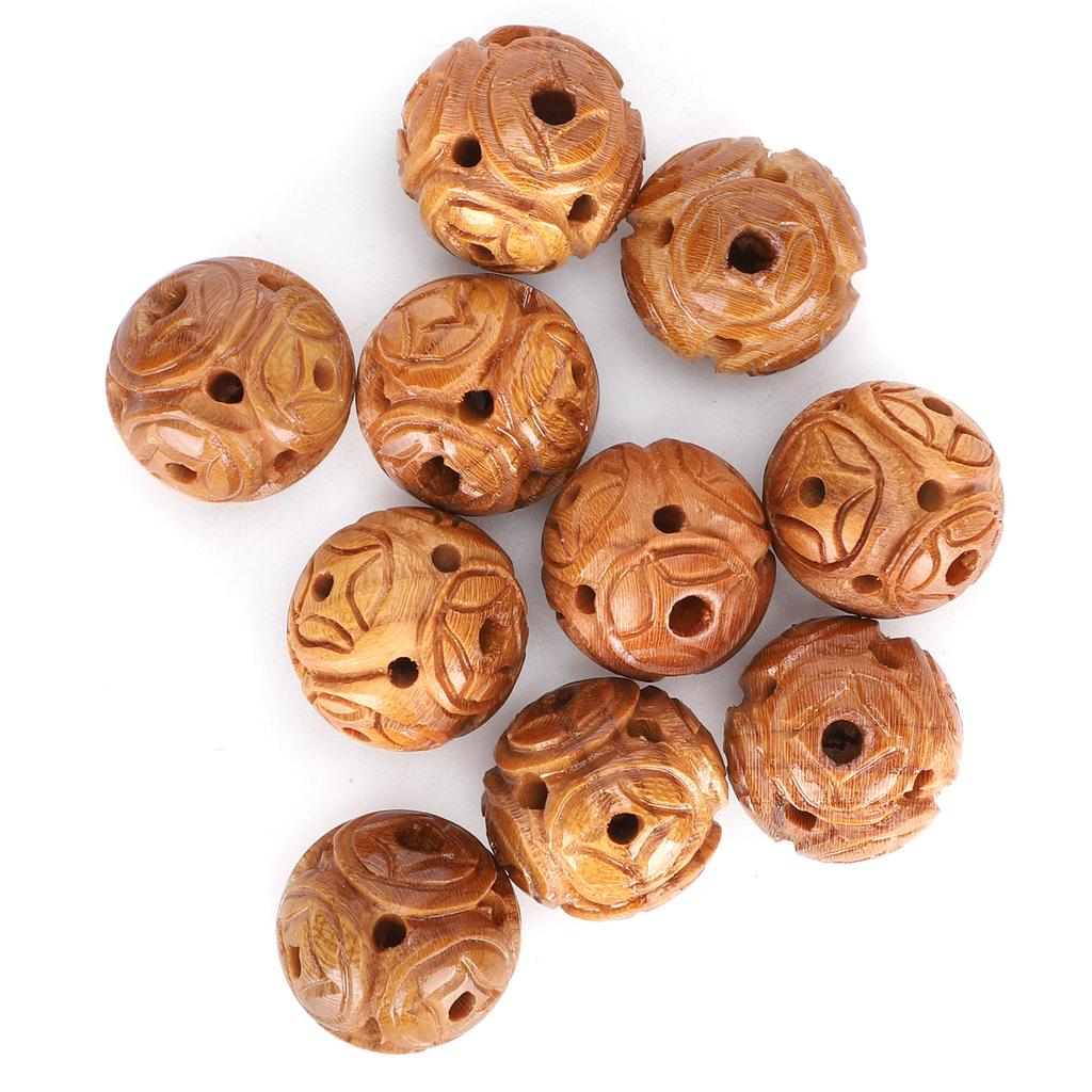 10Pcs Peach Wood Beads Carving for   Bracelet Necklace Crafts Pendants Accessories