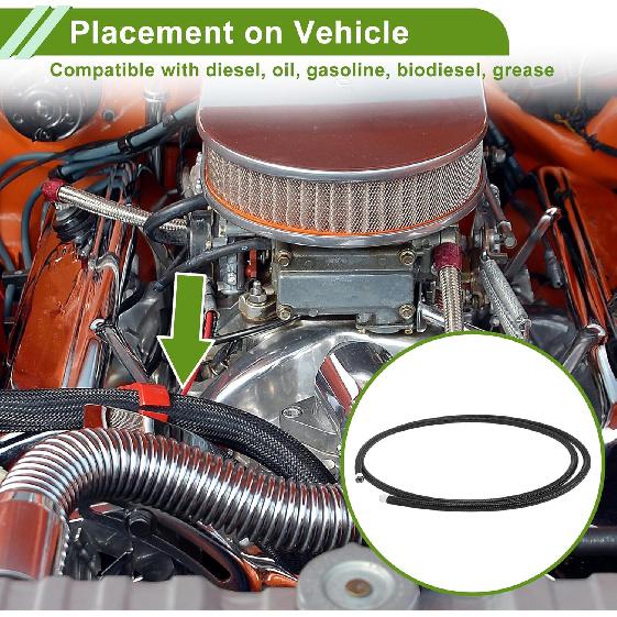 AN6 Fuel Line Hose Black 8ft Vacuum Hose Automotive Fuel Hose 8ft 1/3"ID 4/9"OD PTFE Rubber,Stainless Steel,Nylon Braided 1 Pcs AN6