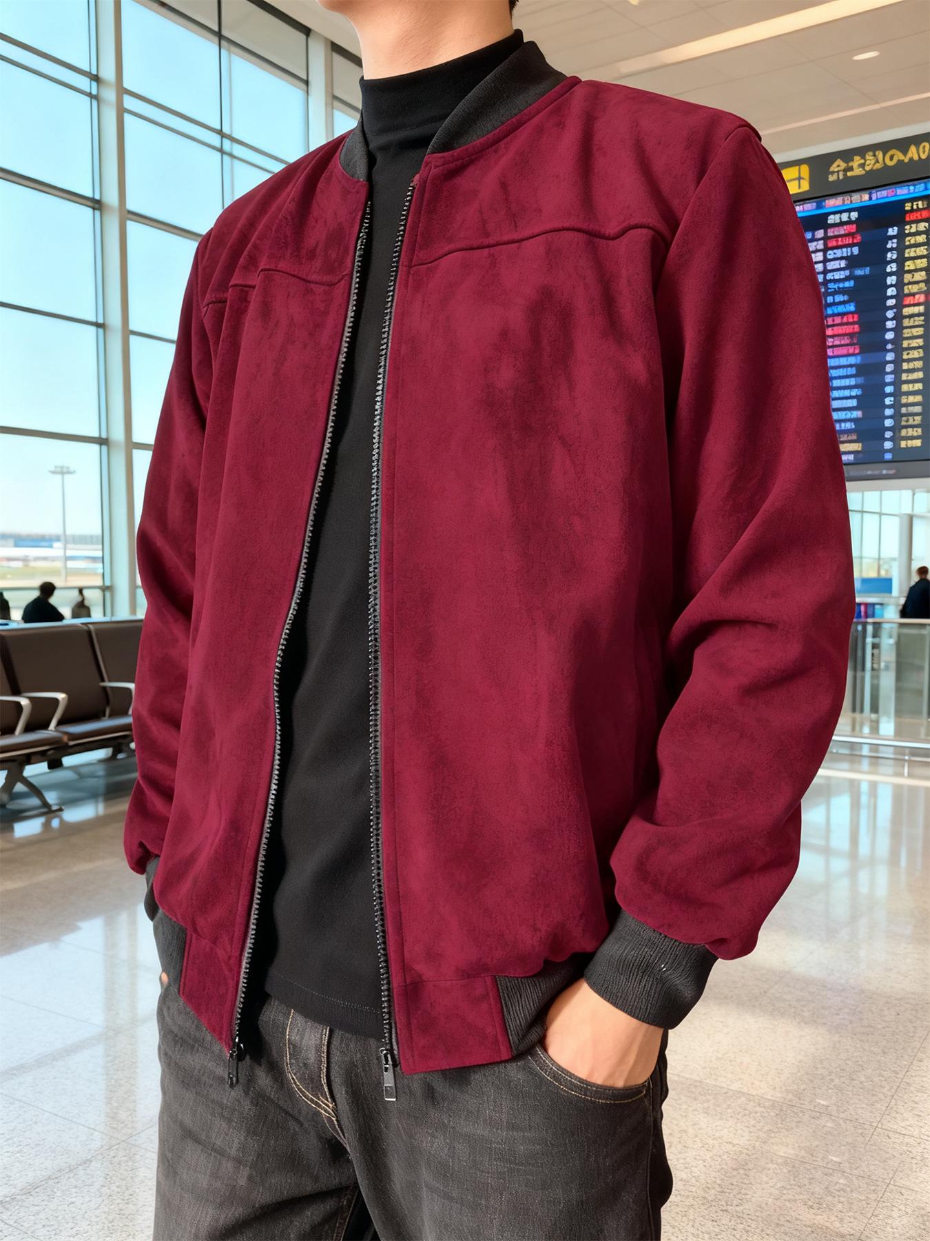 

Мужская куртка из замши и бархата - Американский стиль, Мода Весна/Осень, Повседневный кардиган на молнии с длинными рукавами S бордовый