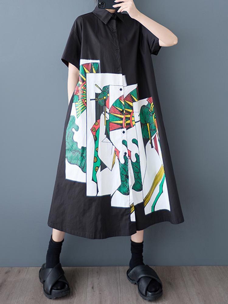 

XITAO Patchwork Cartoon Print Dress GJ1140 One Size чёрный