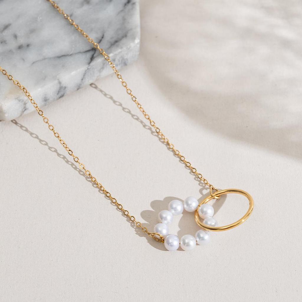 European & American Gold-Plated Stainless Steel Baroque Freshwater Pearl Necklace - Light Luxury, High-End, Non-Fading