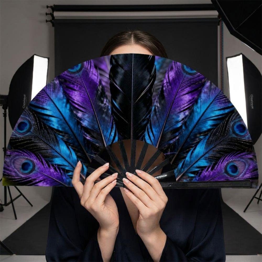 Plastic Flowers Handheld Fan Peacock Tail Pattern Decorative Fan Outdoor Travel