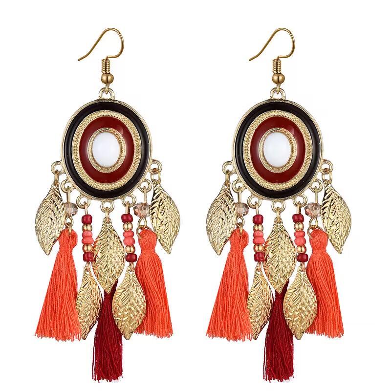 New Ethnic Sector Bohemia Black Red Rope Fringe Tassel Earrings Long Drop Dangle Big Earrings Fashion Earrings for