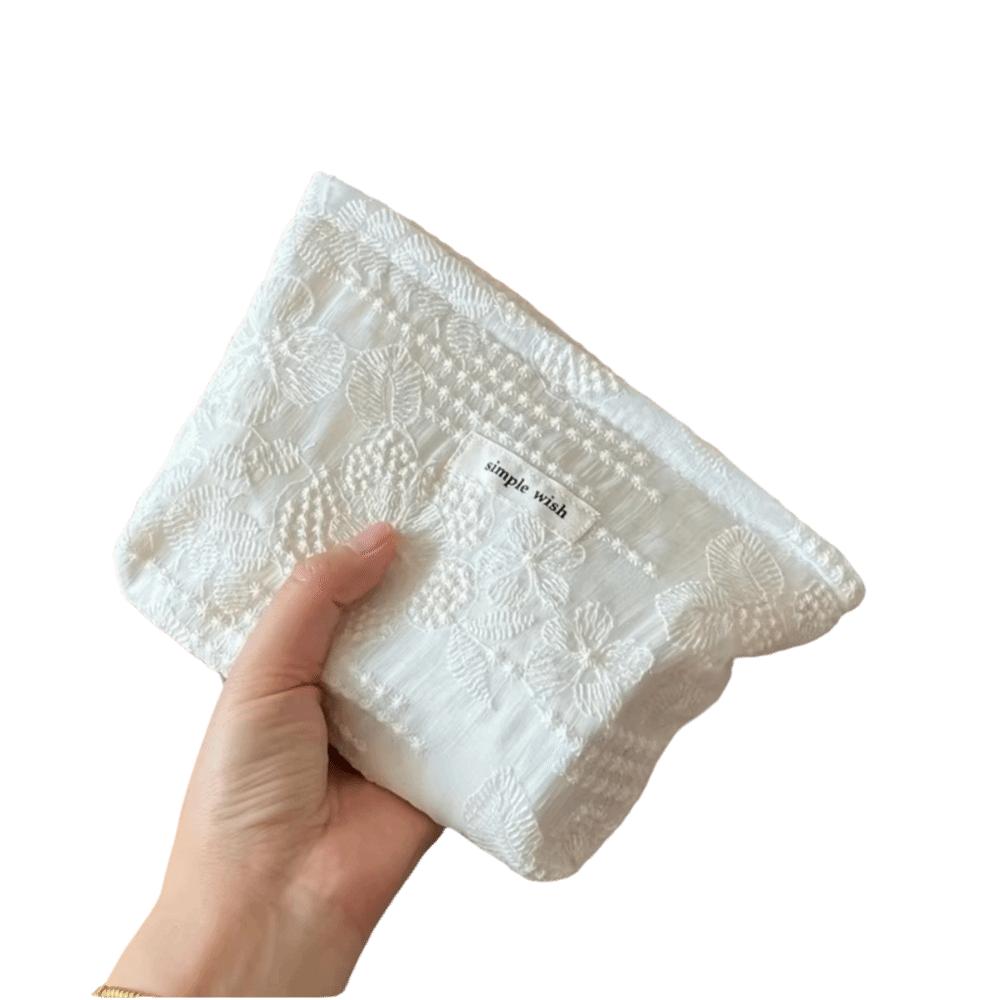 Portable White Lace Makeup Bag Zippered Waterproof Cosmetic Pouch Multi-purpose Lipstick Headphone Storage Travel
