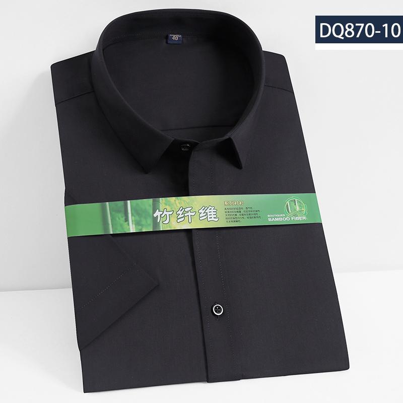 

Solid Bamboo Elastic Men s Short Sleeve Dress Shirts Summer Regular Fit Non-iron XXXXL чорний