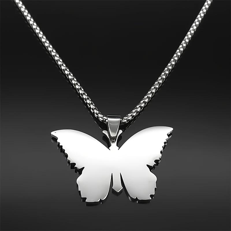 Butterfly Cross Scripture Pendant Necklace, Fashionable Stainless Steel Silvery Necklace, Jewelry Gift