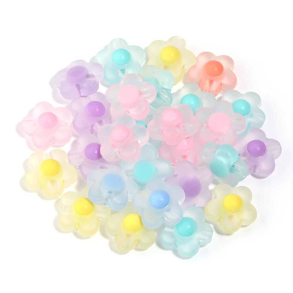 50pcs Flower Acrylic Beads Matte Transparent Mix Color Plum Blossom Charm Bead for DIY Bracelet Phone Chain Jewelry Accessories